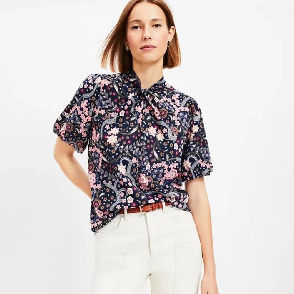 LOFT Bloom Twist Bubble Sleeve Blouse Size XL